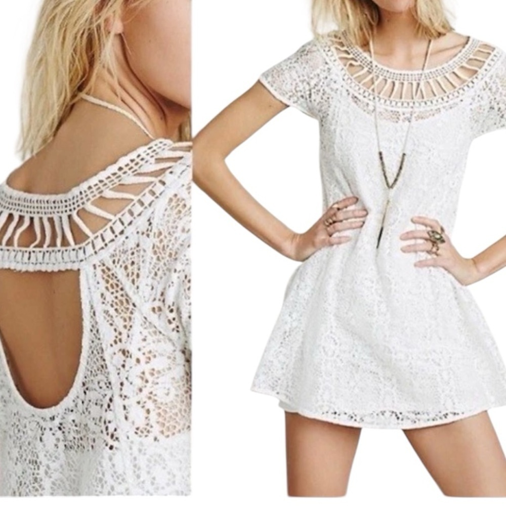 Free People Holy Mountain Mini
Floral Crochet Dress Ivory 
Cottagecore Coquette